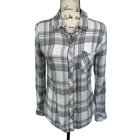 Rails Classic Hunter Black and White Plaid Button Down Soft Shirt, XS - Picture 3 of 11
